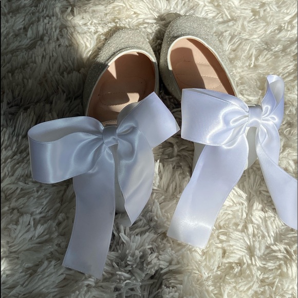 White Rock Glitter Block Heel w/ Back Satin Bow Wedding Shoe Size 6.5 - Picture 11 of 16
